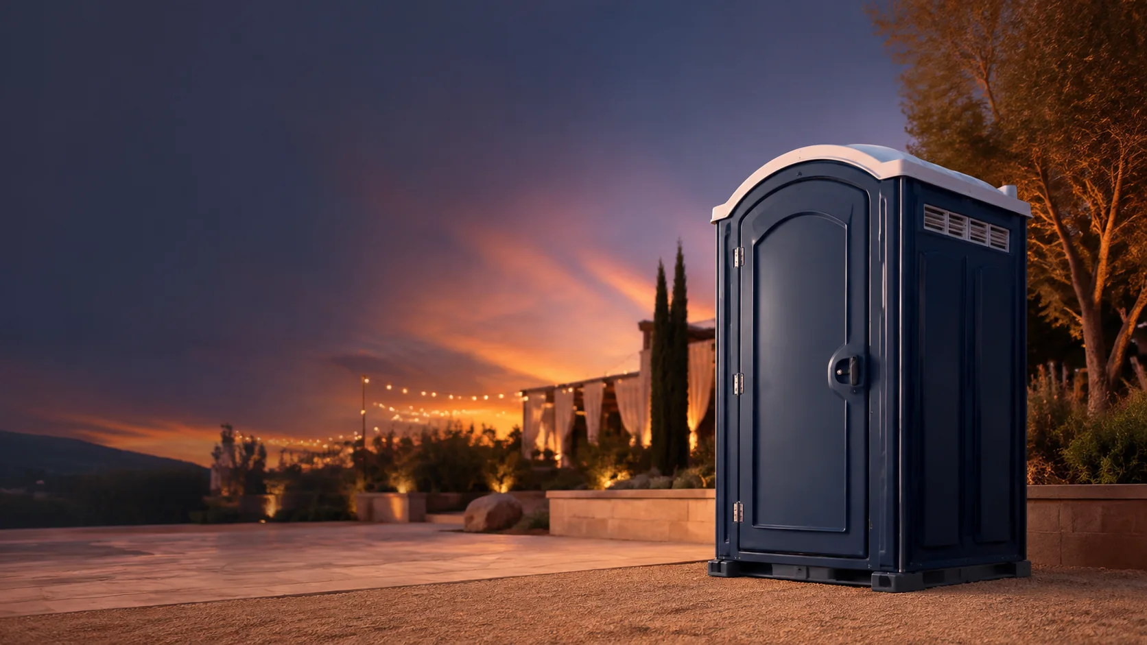 Portable restroom shown for rental planning in DeKalb, IL